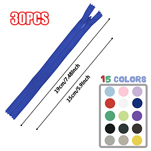 Image of Invisible Zipper,DOITEM 30pcs 6 Inch Invisible Multicolor Nylon Coil Zippers for Sewing and Crafts 15 Colors