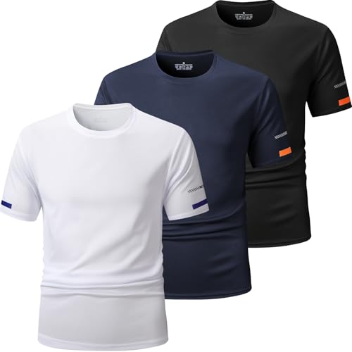 HULG 3 Pezzi Maglietta Uomo Manica Corta T Shirt Palestra Running Maglia Tecnica Uomo Maglietta Asciugatura Rapida Traspirante Sportiva Trekking Tshirt (Set-D,S)