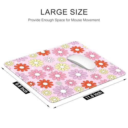 Auhoahsil Mouse Pad, 12 x 10 Inch Square Mousepad, 3mm Thick Rubber Mouse Mat with Pretty Design, Premium-Textured Non-Slip for Gaming Work Office Wireless Mouse Men Women, Cute Flowers Pink Purple - Thumbnail 3