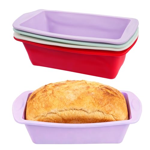 4 Stück Backform Rechteckig Silikonbackform Kastenform Silikon Kuchenform Kastenform, Silikon Backformen, Brotbackform, Brotformen zum Backen, Silikonformen Backen Brot Zubehör(19 x 9.5 x 5.5cm)