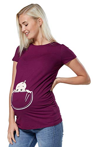 Happy Mama. Damen Baby in der Tasche T-Shirt Top Oberteil für Schwangere. 501p (Pflaume, 46-50, 3XL) Cover
