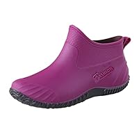 Fashion Woman Rain Shoes Outdoor Women's Ankle Garden Boots Shoes Women New Rain Boots Women Chickens (Purple, 6)