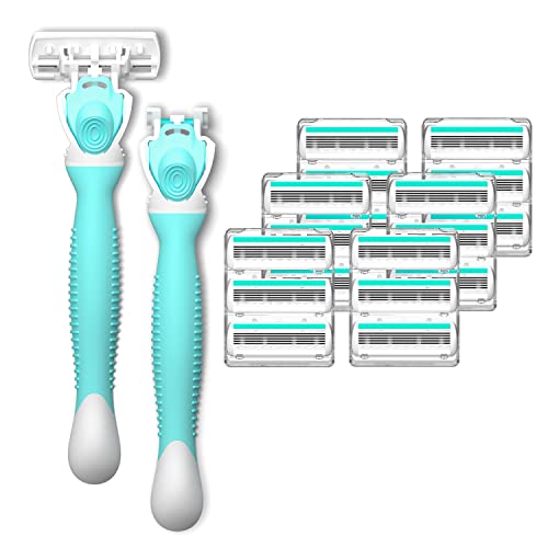 Dreamgenius Razors For Women Shaving,6-Blade Womens Razors Includes 2 Handles And 19 Refills,Value Shaver For Women Pack, Non-Slip Travel Carry,Green #TOP9