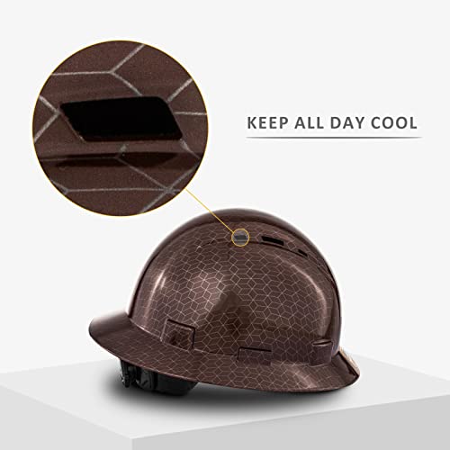 Protectx Premium Full Brim Hard Hat, Cascos De Construccion For Safety, Vented, 6-Point Adjustable Ratchet Suspension, Brown, Osha/Ansi Compliant #TOP5