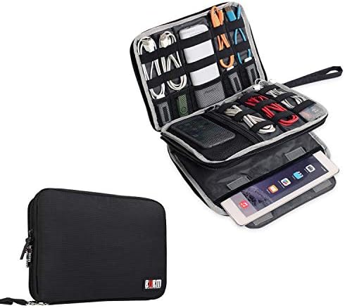 BUBM Double Layer Electronics Organizer/Travel Gadget Bag For Cables,Memory Cards,Flash Hard Drive and More,Fit For iPad Or Tablet(Up To 9.7")--Large, Black