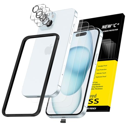 Ya en manzanajugosa.com: NEW´C 3 x Protector Pantalla para iPhone 15 (6,1 Pulgadas) y 3 x Protector de Lente de Cámara - Cristal Templado + Tapón Antipolvo - Herramienta de instalación fácil incluida