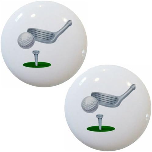 Set of 2 Golf Club Ball Tee Ceramic Cabinet Drawer Pull Knobs