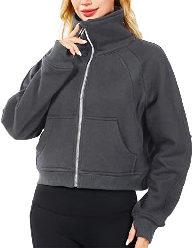 XIKUKA Grey Womens Zip Up Jacket Workout Hoodies Fleece Sweater Cute Shirts Oversized Hoodie For Women Workout Tops Medium