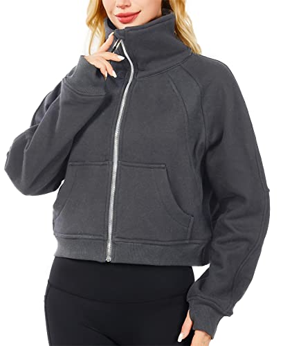 Xikuka Grey Womens Zip Up Jacket Workout Hoodies Fleece Sweater Cute Shirts Oversized Hoodie For Women Workout Tops Medium #TOP2