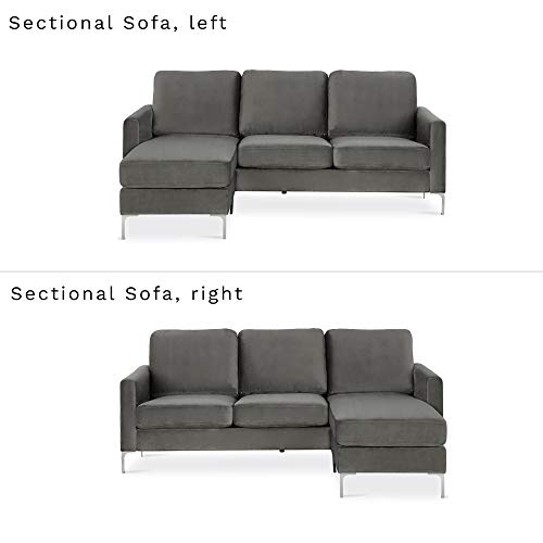 Novogratz Chapman Chrome Legs, Gray L-Shaped Sectional Sofa, #TOP4