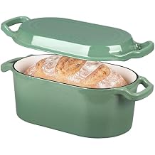 VORRINGARD Oval Dutch Oven Pot with Lid, Enamel Coating Cast Iron Bread Pans for Homemade Sourdough Bread Baking, Cooking, 4 Quart, Sage Green