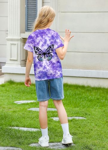 Image of SunFoucs Girls Kids Shirts Size 5-12 Tie Dye Casual Tshirt Short Sleeve Crewneck Tee Top | Short Sleeve Rainbow Tee Top