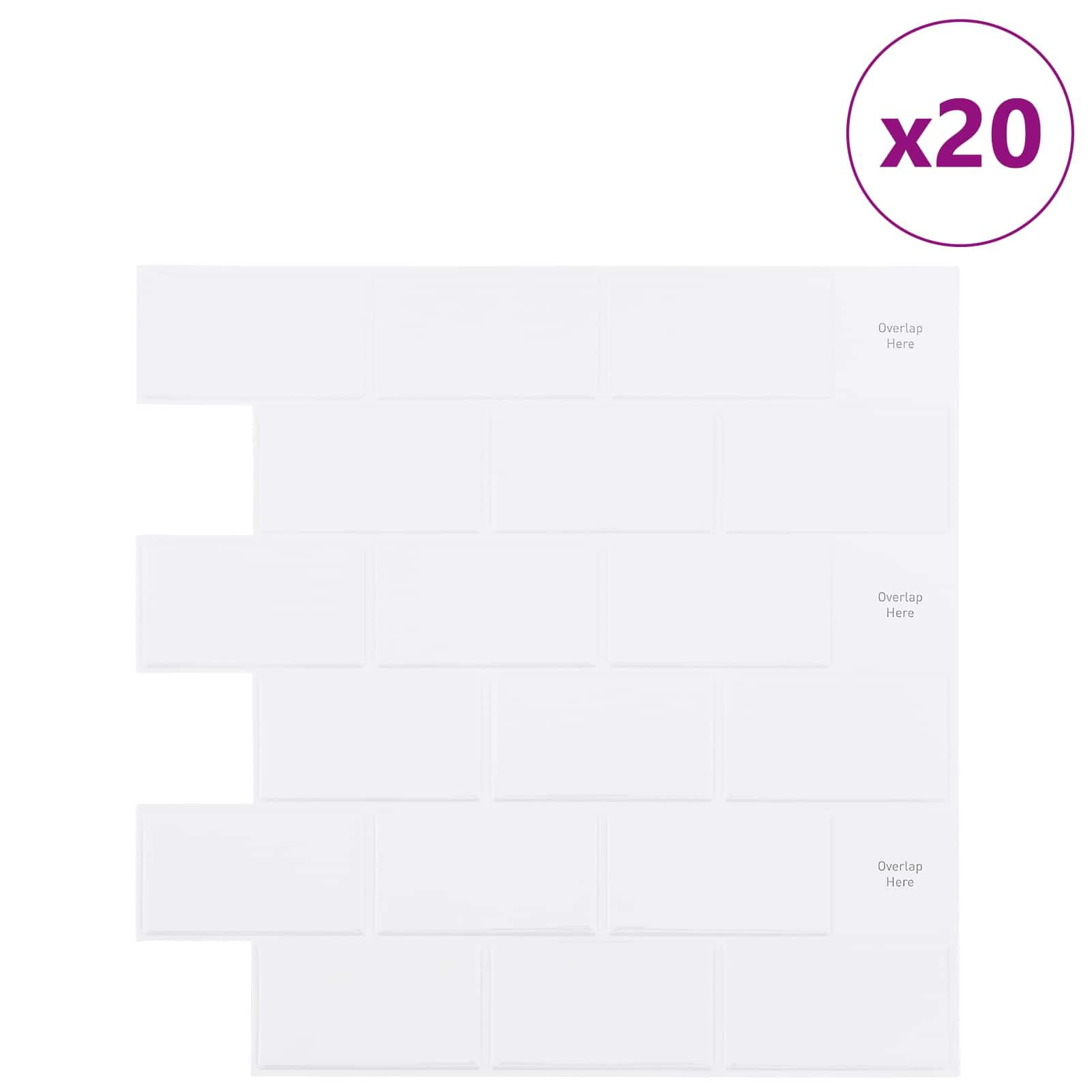 20 azulejos de metro blancos de 30 x 30 cm de poliuretano y PET, para baño y cocina, azulejos brillantes con adhesivo fuerte y bordes superpuestos,