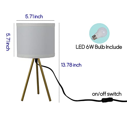 Yorkcare Tripod Table Lamp Mid Century Modern Bedside Lamp For Living Room, Bedroom Gold Nightstand Lamp With Flaxen Shade, E12 Base, 6W Led Bulb Included #TOP2