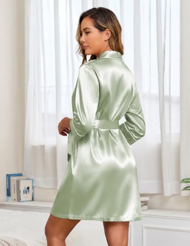 Image of Veseacky Robes for Women Short Robes with Pockets Spa Robe for Women Bridesmaid Bride Party Satin Robe Sleepwear