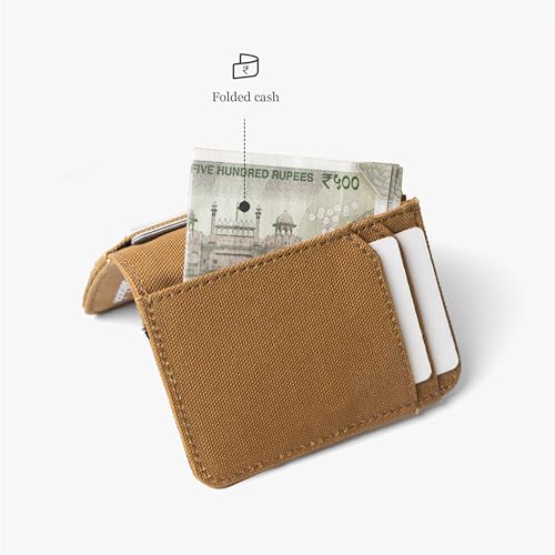 Image of Bellblock Canvas Card Holder for Men /Women | Slim Handcrafted Mens Card Wallet | Upto 7 Cards & Folded Cash | Cotton Canvas | Mustard (Pack of 1)