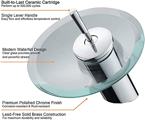 Image of 24x7 eMall Chrome Glass Waterfall Mixer Basin Tap Faucet Basin Mixer Fancy Round Pillar Tap Cock Hot and Cold Bathroom Faucet Brass Single Lever Sink Faucet.