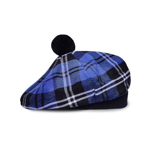 Image of Scottish Tam O' Shanter Hat Tartan Bonnet Pom Pom Wool Flat Cap One Size