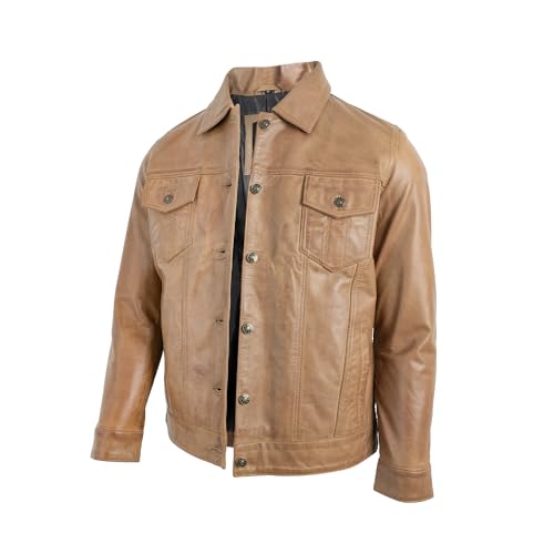 Image of Mens Leather Jackets - Real Lambskin Trucker Style Vintage Leather Jacket Men
