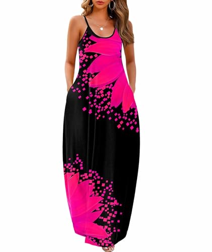 Image of Wolddress Womens Maxi Dress with Pockets 2026 Casual Strap Plus Size Loose Plain Long Office Summer Beach Travel Dresses S-5X