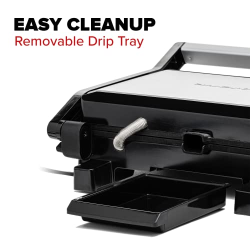 Ovente Electric Indoor Panini Press Grill And Sandwich Maker With Non-Stick Coated Plates, Opens 180 Degrees To Fit Any Type Or Size Food, Temperature Control And Removable Drip Tray, Silver Gp0620Br #TOP3