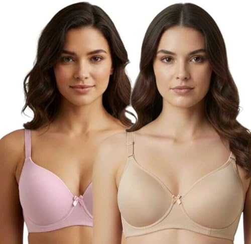 Image of Imsa Moda Women's Nylon Lycra Padded Non-Wired Full Coverage Everyday Bra | Soft, Comfortable & Supportive | Seamless Regular Wear Bra (Pack of 2)