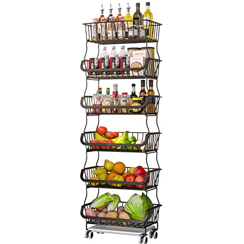 Alphyse Fruit Basket For Kitchen, Wire Baskets For Fruit And Vegetable Storage, 6 Tier Stackable Baskets With Wheels And Anti-Skid Feet For Kitchen, Pantry, Bathroom #TOP11