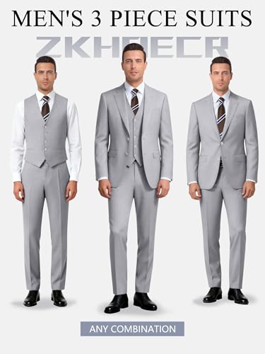 Image of Men's 3 Piece Slim Fit Suit Set, Two Button Blazer Solid Jacket Vest Pants Wedding Business Suit
