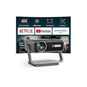 Smart Beamer 4K【Netflix-Fähig & Dolby Audio】40000 Lumen Auto Fokus/6D Trapezkorrektur Beamer Full HD 1080P, VOPLLS WiFi6 Bluetooth 4K Video Handy Projektor Heimkino/Outdoor für PS5 【Upgrade Version 】