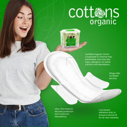 Cottons Ultra-Thin Pads With Wings, 56-Individually Wrapped, Unscented, Chlorine Free, Certified Organic Cotton Coversheet - Regular Absorbency (4 Pack) #TOP6