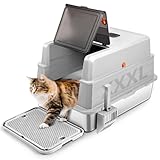Picture of Bartuke XXXL Stainless Steel Litter Box with Lid, Extra Large 28" L x 20" W x 17" H Enclosed Metal Cat Litter Box with Litter Scoop & Foot Pedal, Odor Control for Big Cats, Multiple Cats (Light Grey)