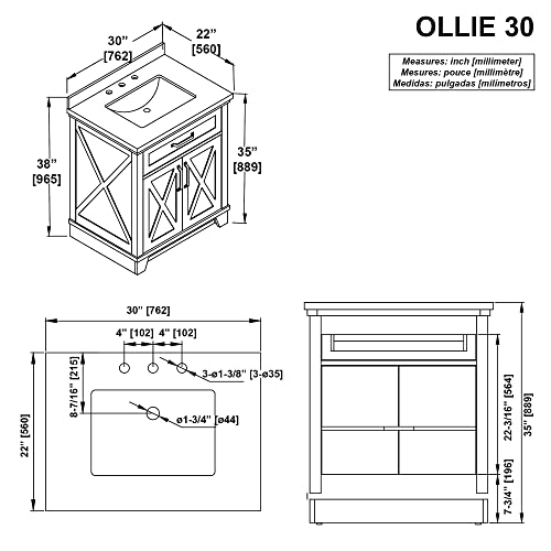 Ove Decors Ollie 30 In. Single Sink Bathroom Vanity Black Extra Brushed Nickel Hardware, Antique Coffee With Ash Veneer #TOP2