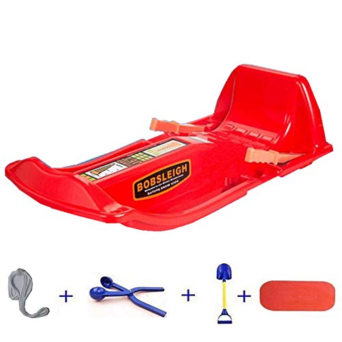 SLHLAWWE Kinder Schneeschlitten Winter Outdoor Rodel Mit Bremsen Erwachsene Kinder Downhill Pull Sledge Grass Ski Board Verdickter Plastikschlitten Mit Seil(Color:rot) Cover