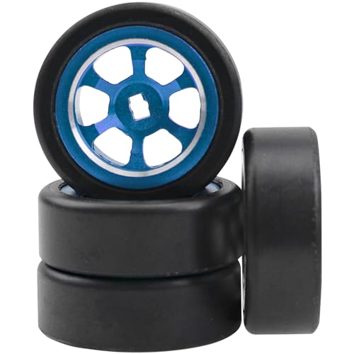 4PCS ShareGoo Metal Wheel Rims & Plastic Drift Tires Tyre 6-Spoke Compatible with Wltoys K969 K989 P929 Kyosho Mini-Z Mini-Q Mini-D 1/28 RC Drift Rally Car (Blue) by Share Goo - Used condition - US$13.73