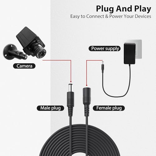 image for Vanxse 10Meters-33FT Dc 12v CCTV Power Extension Cable 2.1x5.5mm Power