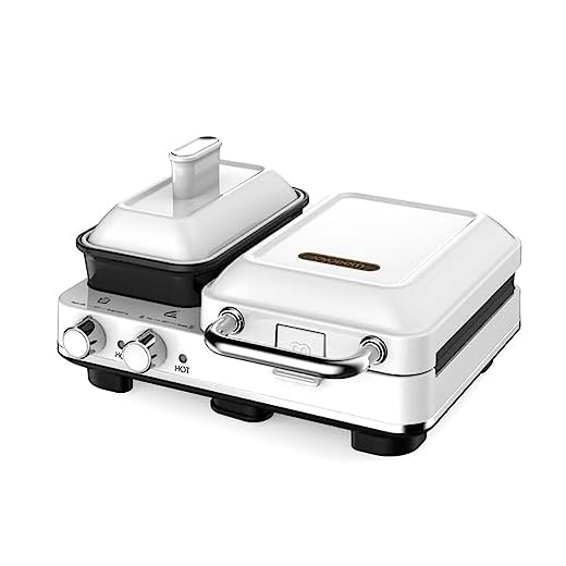 Joydeem 4-in-1 Breakfast Station, Multifunctional Breakfast Maker, Sandwich Maker with Egg Boiler, Panini Press Grill, Waffle Maker & Steamer, 2 Individual Portions, Nonstick,1000W, White