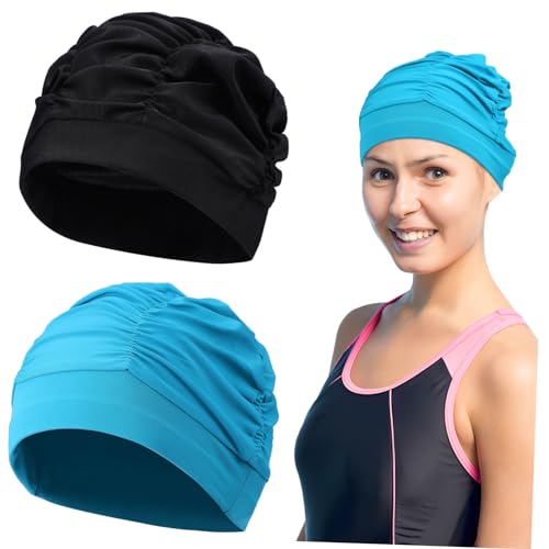 Balacoo 2 Piezas Gorro De Natación Elástico Gorro De Baño Pelo Largo Material Gorro De Natación Hombres Gorra De Baño Mantener Mujer Gorras De Natación Absorbe La Humedad Poliéster