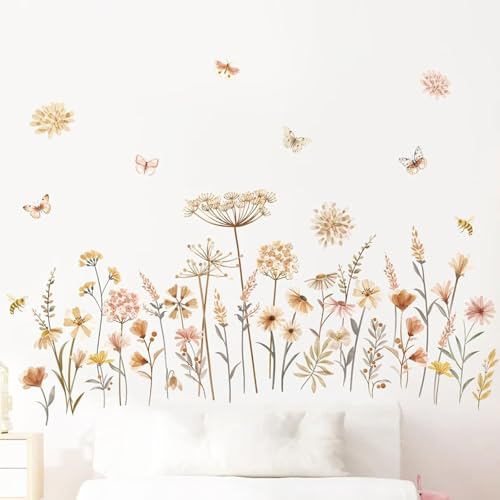 Pegatinas de Pared, Vinilos Decorativos, Jardín de Flores Boho Vinilos Decorativos, para Dormitorio Salón TV Sofá Pared Oficina Pegatinas Pared Decoración