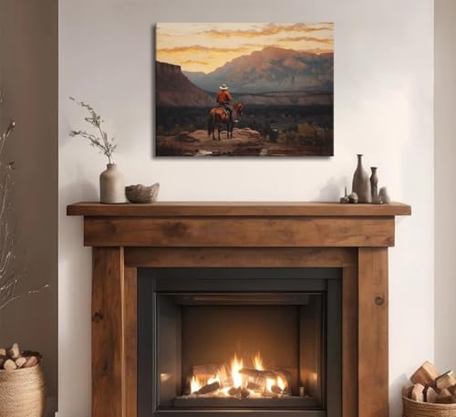 Zygarteq Western Cowboy Canvas Wall Art Vintage Landscape Rustic Southwest Wall Decor Pictures Horse Riding Art Prints Mid-Century Home Decor Prints For Bathroom Living Room 12X16In thumb #6