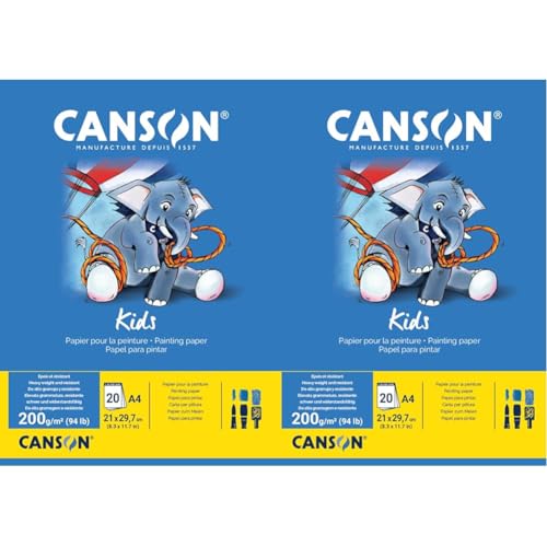 CANSON Kids Peinture - Bloc 20 feuilles A4 - Grain léger - 200g/m² - Blanc (Lot de 2)
