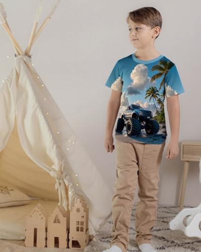 DDSOL Boys Monster Truck Shirt 3D Graphics Lightning Train Short Sleeve Tshirt Tops 4-10 Years4