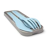 monbento - MB Pocket Color Azul Iceberg Cubiertos para Llevar con Estuche Biodegradable - Cubiertos portatiles con 3 Piezas Cuchillo, Cuchara - Ideal para Trabajo, Camping, Viajes, niños