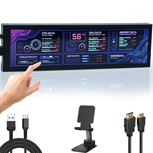 Image of WOWNOVA Computer Hardware Temp Sensor Panel 8.8 inch Touch Monitor, PC Temperature Display, HD LCD Screen for PC Case Accessories Gaming Secondary Monitor, Compatible with RPi Windows(-Touch)