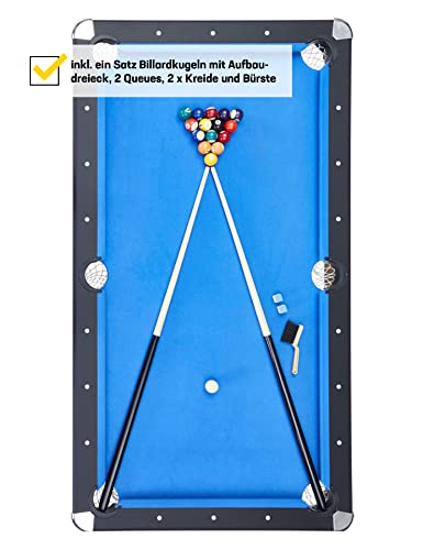 MUWO Winner Billardtisch inkl. einem Satz Kugeln, mit Aufbaudreieck, 2 Queues, mit Kreide und Einer Bürste. Tisch im kompakten Design. Maße: 153 cm x 84 cm x 79 cm, Gewicht 31 kg, in 2 Farben – Bild 5