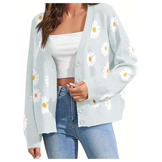 Women's Floral Print Cardigan Long Sleeve Open Front Button Down V Neck Knitted Sweaters