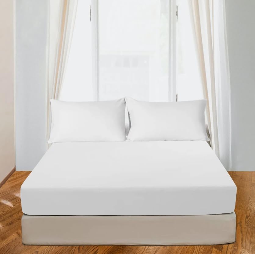 HOMES-LINEN 200 Thread Count 100% Egyptian Cotton Extra Deep 40CM Fitted Sheet (White, Single)