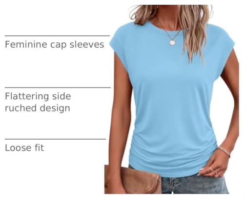 Image of Bliwov Womens Summer Tops Cap Sleeve Crew Neck Casual T Shirts