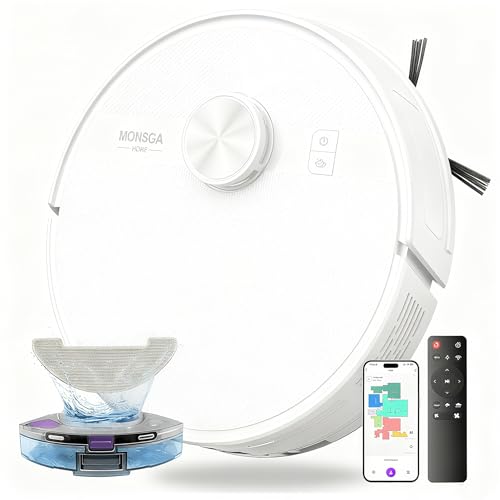 MONSGA Saugroboter mit Wischfunktion,5000Pa Saugkraft,180Min Laufzeit,Anti-Tangle-System,LiDAR Navigation, Staubsauger R...