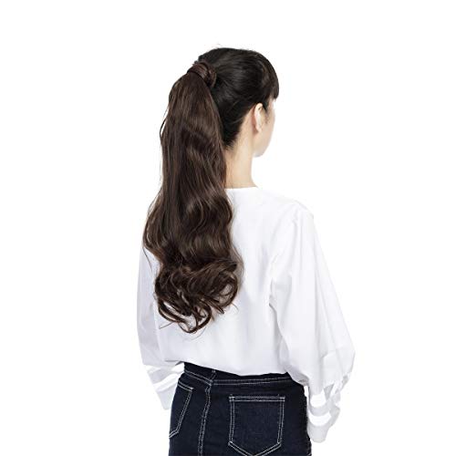 FUT Wrap Around Ponytail One Piece Clip in Curly Pony Tial Hair Extensions 18inch 90g for Girl Lady Women Medium Brown