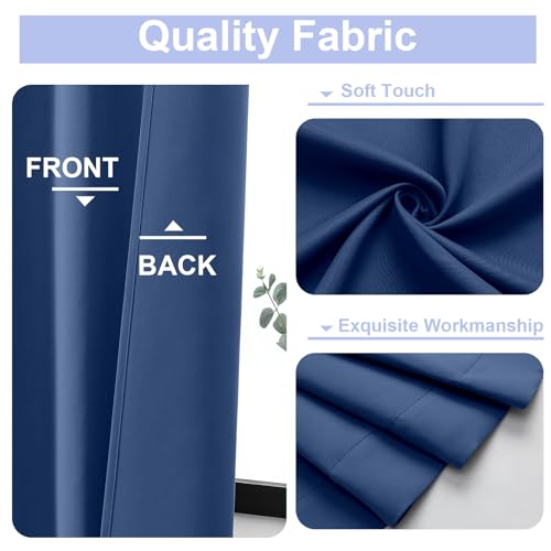Image of Simplebrand Ava Royal Blue Short 36 Inches Blackout Curtain 2 Panels Set, Half Window Rod Pocket Privacy Curtain Tiers for Kitchen, Curtains Blackout for Bathroom Shades, W40 x L36 Inch, Royal Blue